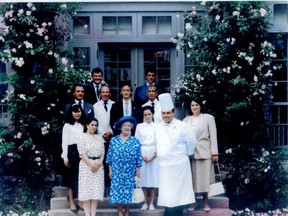 Chef John Higgins with the Queen Mother (front, in blue) (Supplied)