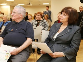 John Lappa/Sudbury Star
Charles Ketter and Cathy Dipietro, of Health Sciences North CEO Patient and Family Advisory Council, look on at the launch of the Advance Care Planning Pilot Project at the hospital on Wednesday.