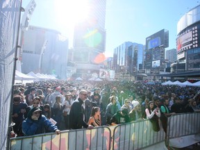 420 Toronto attracts hundreds on Wednesday April 20, 2016 at Yonge-Dundas Square. Veronica Henri/Toronto Sun/Postmedia Network