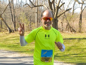 Joe Todd, who competed in this year’s Boston Marathon, was all smiles while competing in a qualifying race, held last spring in Toledo, Ohio.