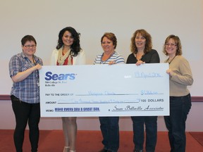 Submitted photo
Sears associates at the Sears National Logistics Centre presented representatives of Hospice Quinte with a $1,766 donation earlier this week. In attendance for the presentation were Sears National Logistics manager Kristy Mitchell, Hospice Quinte’s community and public relations assistant Maria Menjivar, logistics operation manager Cathy Borrowman, customer service Tammy Waterfall and team leader Diane Muir.