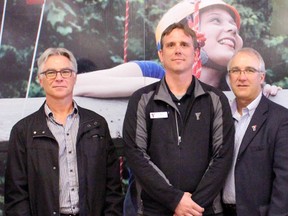 For the third year in a row, Nova Chemicals has sponsored Aboriginal enrolment at a leadership initiatives program at the YMCA Leadership Challenge Centre. From left are Aamjiwnaang youth leader Monica Shipman, Nova's regional manufacturing director Tom Thompson, YMCA supervisor Joe Cebulski, president and CEO of YMCAs across southwestern Ontario Jim Janzen, Aamjiwnaang community mentor Tony Jacobs, and Kettle and Stony Point community mentor Garnet Wilde at the YMCA Learning and Career Centre on Thursday April 21, 2016 in Sarnia, Ont. (Terry Bridge, The Observer)