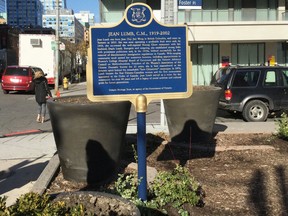A plaque for Jean Lumb in the Diversity Garden on Elizabeth St., south of Dundas St. W.