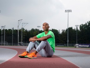Decathlete Damian Warner poses for a photo on his home track at TD Stadium in London in this shot from 2015. (CRAIG GLOVER, The London Free Press)