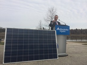 Hydro president Kelvin Shepherd announces a new program to give incentives to consumers who install solar panels, April 22, 2016.