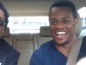 Calgary Mayor Naheed Nenshi is seen here in a Periscope broadcast from inside a Lyft driver's car in Boston. (Screenshot)