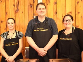 This trio is from the Scott Saunders Rollin' Roaster in Seaforth. From the right is Stephanie Leyten, Scott Saunders and Dawn Snell.They prepared the meal for the annual chicken dinner April 22.(Shaun Gregory/Huron Expositor)
