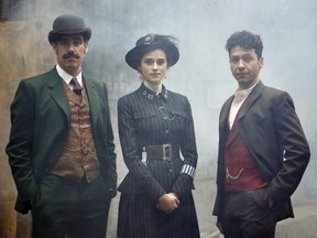 Londoner Rebecca Liddiard stars as Scotland Yard?s first female constable in the new television series Houdini & Doyle, premiering May 2 on Global and also starring Michael Weston, left, as Harry Houdini and Stephen Mangan as crime writer Arthur Conan Doyle, author of Sherlock Holmes.