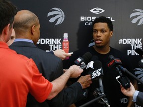 Kyle Lowry of the Toronto Raptors speaks to the media as they were back in town after splitting their series in Indiana against the Pacers with Game 5 coming Tuesday night in Toronto, Ont. on Sunday April 24, 2016. (Jack Boland/Toronto Sun/Postmedia Network)