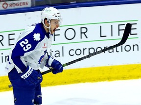 Connor Brown scored a pair of goals Sunday night as the Marlies blanked the Sound Tigers 3-0 in Bridgeport, Conn. (Dave Abel, Toronto Sun)