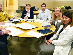 Pictured, on the right side of the table, are focus group facilitators Sari Liem and Mary Catherine Mehak, West Perth CAO Jeff Brick and Perth County accessibility coordinator Julia Opie, during the West Perth Age-Friendly Community Consultation focus group at the Mitchell and District Community Centre April 20. GALEN SIMMONS MITCHELL ADVOCATE