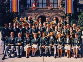 Members of the Forest Excelsior Band appear in this photo during a visit in 1984 to the Ontario Legislature at Queen's Park, as part of the band's centennial celebrations. The current members of the band are set to perform Saturday at the Sarnia Library Theatre. The photograph appears courtesy of the Lambton County Archives, Wyoming, Warwick Township History Collection. (Handout/Sarnia Observer/Postmedia Network)