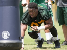 Same Montgomery takes part in drills at the Eskimos mini-camp at Historic Dodgertown in Vero Beach, Fla., on April 17. (Hobie Hiler)