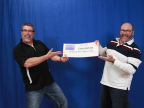 Michael Digby, of Sudbury, and Mark Digby, of Lively, won $100,000 with ENCORE  in the April 13, 2016 LOTTO 6/49. Supplied photo