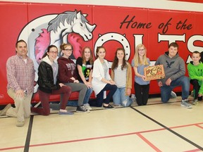 Confederation Central Public School students and staff celebrate winning a pizza party courtesy of the Salvation Army, due to the school's efforts in collecting cans this past winter. From left to right: Mr. Errol White, Emily Griffin, Abigail Nicholson, Kora Grift, Grace Brown, Susannah Hogg, Ainsley Lewis, Teagen Severin, Matthew Brown and the Salvation Army's Capt. Mark Braye.
CARL HNATYSHYN/SARNIA THIS WEEK