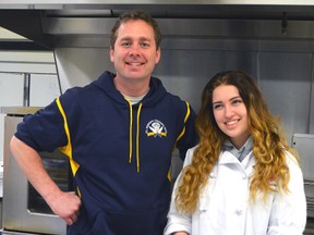 St. Joseph's Catholic High School hospitality and tourism teacher Kent Cherevaty, left, is proud of his Grade 11 student Alexis Ford who will be competing in a provincial cooking competition on May 3 in Waterloo. The West Lorne native qualified for the Ontario Technological Skills Competition by beating a dozen high school cooks at a regional qualifier on April 16.