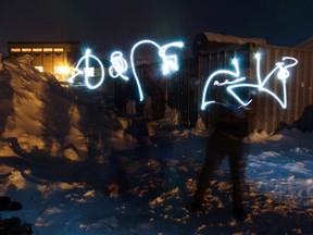 A light painting by community members in Kangiqsujuaq (or Wakeham Bay), Nunavik, in northern Quebec in February 2016. The symbols represent characters in Inuktitut, the native language there. (Photo submitted)