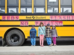 Red Lights Flashing — No Passing! 
After a couple of cars passed school buses with their red lights flashing in town and the MD, Sharon Robert, manager of First Student, knew it was time to re-educate the people of Pincher Creek about bus safety.  | Caitlin Clow photo/Pincher Creek Echo