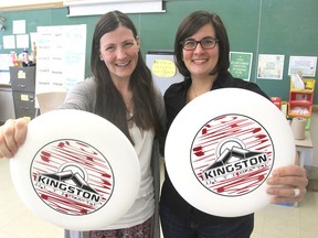 Tiiu Vail, left, and Dr. Sarah Arrowsmith are starting up a women-only Ultimate Frisbee league in the city. They hope to have enough women signed up to start the league May 30. (Michael Lea/The Whig-Standard)
