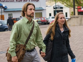 David Stephan and his wife Collet Stephan leave the courthouse on Tuesday, April 26, 2016 in Lethbridge, Alberta. The Stephans were found guilty of failing to provide the necessaries of life to 19-month-old Ezekiel in 2012. THE CANADIAN PRESS/David Rossiter