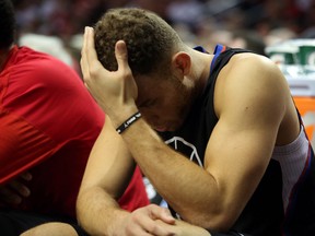 Los Angeles Clippers forward Blake Griffin reacts in the closing minutes in game four of the first round of the NBA Playoffs against the Portland Trail Blazers at Moda Center at the Rose Quarter. (Jaime Valdez/USA TODAY Sports)