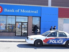 Greater Sudbury Police were on the scene of an attemped bank robbery at the Supermall branch of the Bank of Montreal on Tuesday afternoon. (Gino Donato/The Sudbury Star)