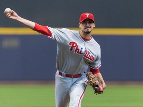 Philadelphia Phillies’ Charlie Morton pitches to a Milwaukee Brewers batter Saturday, April 23, 2016, in Milwaukee. (AP Photo/Tom Lynn)