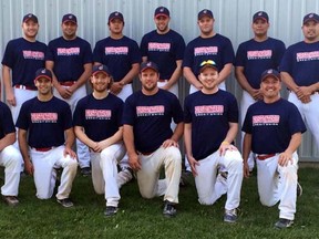 The Alvinston Indians, pictured in 2015 after qualifying for nationals, were forced to find a new league to play in for the 2016 season. The St. Thomas and District Men's Fastball League folded in March, forcing the Indians to join the South Middlesex league but without five of its players. (Handout/Sarnia Observer/Postmedia Network)