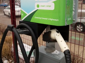 A charging station in London, Ont. Electric vehicle charging stations are coming to Peterborough next year. POSTMEDIA NETWORK FILE PHOTO
