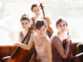 Sounds of sweet music: Members of the Cecilia String Quartet are Min-Jeong Koh (violin), Sarah Nematallah (violin), Caitlin Boyle (viola), and Rachel Desoer (cello).