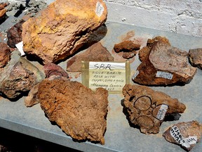 In this Friday, April 15, 2016 photo, shows rocks analyzed for their concentration of gold, at the Hamama camp in Egypt's eastern desert, between Luxor and Hurghada. Essential for ancient artifacts like the famed burial mask of Tutankhamun and still highly desired in Middle Eastern culture today, gold has been mined in Egypt for millennia.   (AP Photo/Brian Rohan)