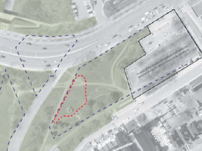 NCC-approved location for Victims of Communism Memorial (red-dotted area)