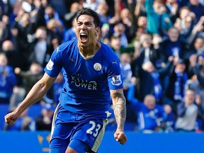 Leicester City’s Leonardo Ulloa celebrates after scoring from the penalty spot during Premier League play against West Ham United at King Power Stadium. (Reuters/Darren Staples)