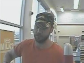 Suspect in the April 25 robbery of the Shoppers Drug Mart in Stony Plain.