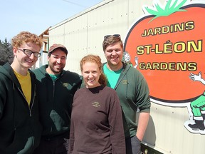 (From left to right) Colin, Daniel, Janelle and Luc Remillard, co-owners of Jardins St. Leon, are seen outside their shop. The four have taken ownership of the family business. (Brian Donogh/Winnipeg Sun photo)