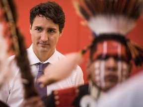 Prime Minister Justin Trudeau meets with students, teachers, chiefs, and dignitaries at Oskayak High School in Saskatoon, Sask., Wednesday, April 27, 2016. THE CANADIAN PRESS/Matt Smith