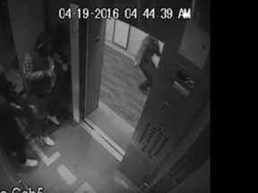 Elevator security footage released of alleged armed members of Young Buck Killas arriving on the 25th floor at 300 Front St. and being met by armed members of Queens Drive Crips.