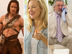 Left to right: Taylor Kitsch in John Carter; Kate Hudson in Mother's Day; Robert De Niro in The Big Wedding. (Handout photos)