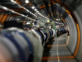 A May 31, 2007 file photo shows a view of the Large Hadron Collider in its tunnel at the European Particle Physics Laboratory, CERN, near Geneva, Switzerland. (Martial Trezzini/Keystone via AP, File)