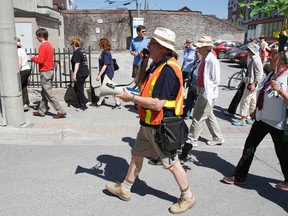 Intelligencer file photo
Past president of the Hastings Historical Society and former Globe and Mail columnist and reporter Orland French leads group of engaged residents during the city's first annual Jane's Walk in 2013.