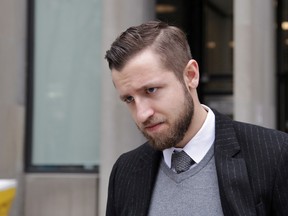 Vice Media reporter Ben Makuch leaves Ontario Superior Court in Toronto on Monday, Feb. 29, 2016. Vice is appealing a court order to turn over materials related to interviews Makuch did in 2014 with suspected terrorist, Farah Shirdon, of Calgary. THE CANADIAN PRESS/Colin Perkel