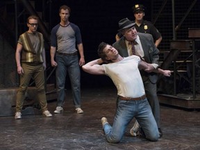 Jason Hardwick (Big Deal), Matt O'Connor (Riff), Julien Arnold (Shrank) , Grant Landry (Diesel) in West Side Story, at the Citadel Theatre DAVID COOPER