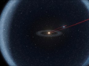 The new comet, known as C/2014 S3, also-called "Manx" comet, which was discovered in 2014 by the Panoramic Survey Telescope and Rapid Response System, or Pan-STARRS, is shown in this artist rendering released on April 29, 2016. This diagram shows the probable history of this object in both the inner and outer Solar System over a period of more than four billion years. The majority of this time was spent in the cold outskirts, in the Oort Cloud.  Courtesy L. Calçada/ESO/Handout via REUTERS