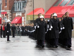 Approximately 400 Royal Military College of Canada cadets match in front of Kingston city hall as part of the RMC and Kingston's Copper Sunday traditions on Sunday May 1, 2016. Steph Crosier/Kingston Whig-Standard/Postmedia Network