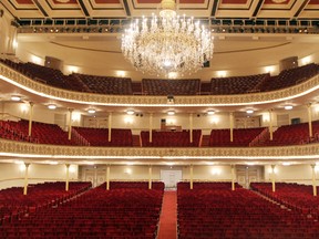 In this Sept. 14, 2015 photo, Cincinnati Music Hall is seen from the stage. A public hearing is scheduled for April 11, 2016, to discuss a $135 million renovation plan expected to begin this year of the historic venue. (Patrick Reddy/The Cincinnati Enquirer via AP)