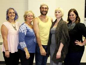 Cast members for Theatre Kent’s production of Gentlemen Prefer Blondes include (left to right): Crystal Horst, Jan Walker-Holt, Alejandro Pacheco, Tori Franks and Stacie (Suitor) Dengel. The show runs at the Kiwanis Theatre from May 12 to 14.