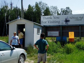 Reporting booth for where travellers have to report into customs by phone before entering or leaving the Northwest Angle by road. (Wikimedia Commons/Alan J Jacobs/HO)