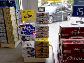 In this file photo, various brands of beer are seen on display inside a store in Drummondville, Que., on July 23, 2015.  THE CANADIAN PRESS/Ryan Remiorz