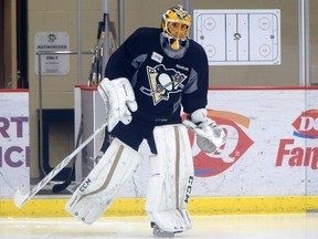 Pittsburgh Penguins goalie Marc-Andre Fleury, who has been out of action with concussion symptoms, is making 'significant progress' and is considered day-to-day. (THE CANADIAN PRESS/AP/Keith Srakocic)