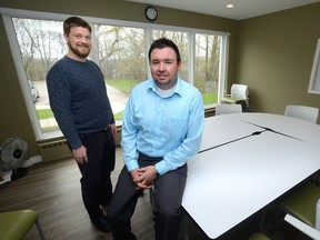 Supervisor Jonathan Schmidt, left, and client services director Kevin Dickins expect strong demand for a new walk-in mental health clinic at Family Centre Thames Valley. (MORRIS LAMONT, The London Free Press)